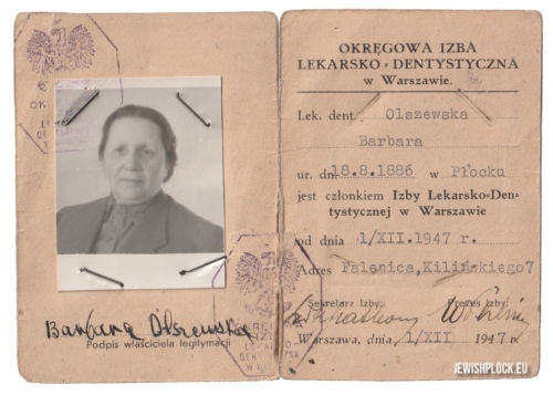 ID card of the District Medical and Dental Chamber in Warsaw of Barbara Olszewska (source: private collection of Zuzanna Witwicka)